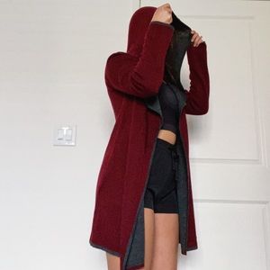 Hooded cardigan style wool blend sweater